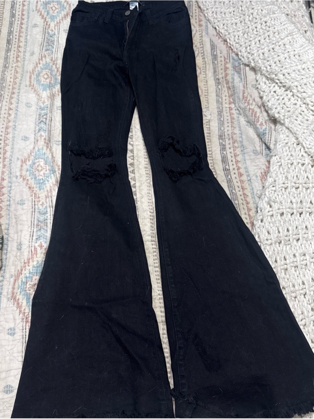 Black Women's Distressed Flared Jeans